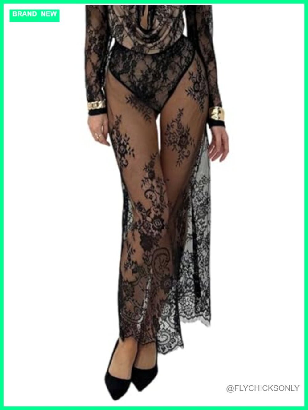 Women's Floral Lace Sheer Maxi Skirt Mesh See Through Cover Up